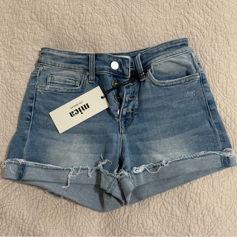 High-Waisted Blue Jean Shorts with Distressed Hem